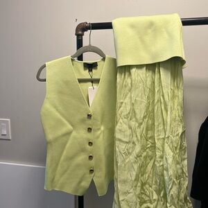 Lime Green Button-Up Vest and Maxi Skirt Set